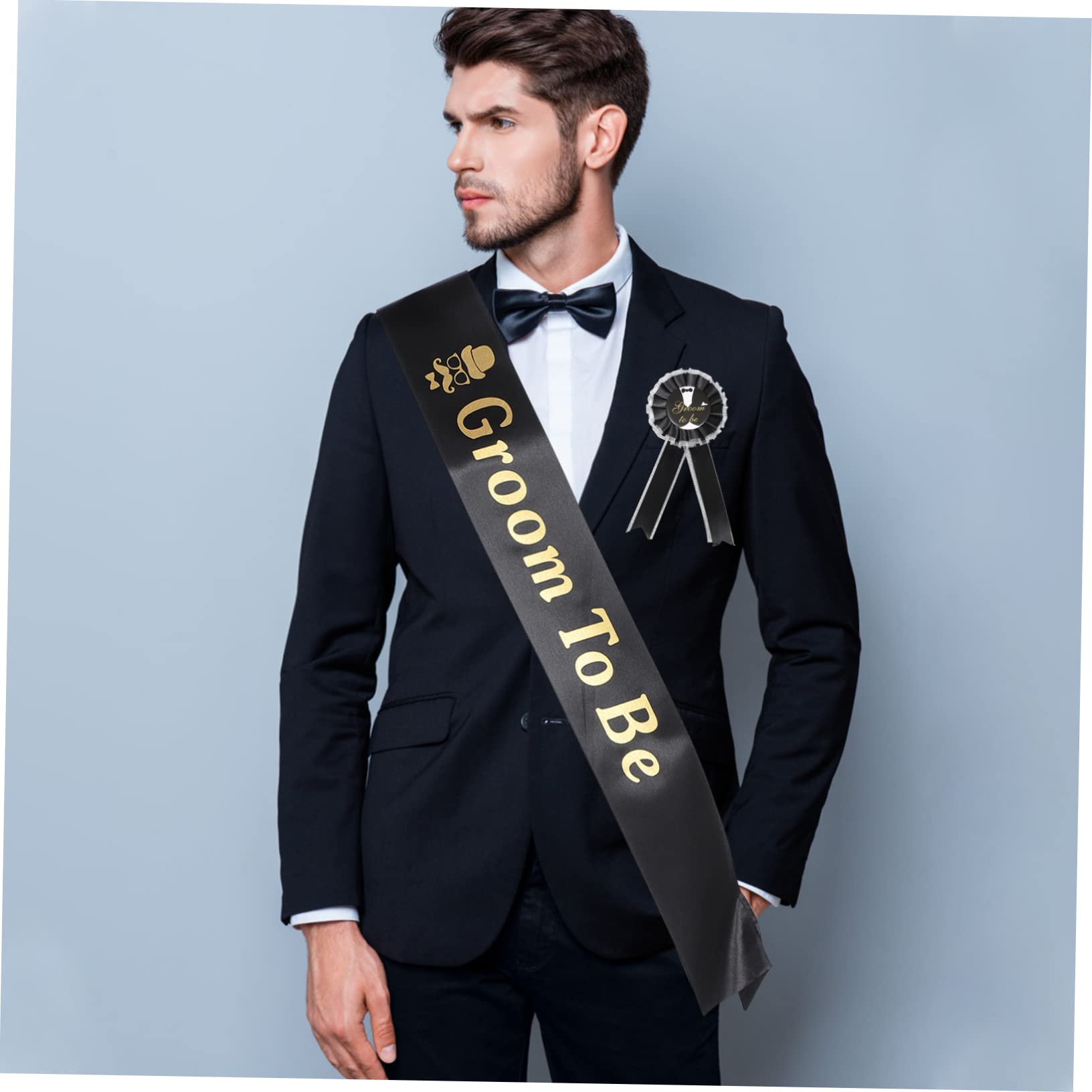 Beavorty Spalla spalla e seni svelare addio nubilato distintivi suite ricamare nuziale decorazione dello sposo fusciacche da uomo fascia decorativa di fidanzamento Stoffa Nero