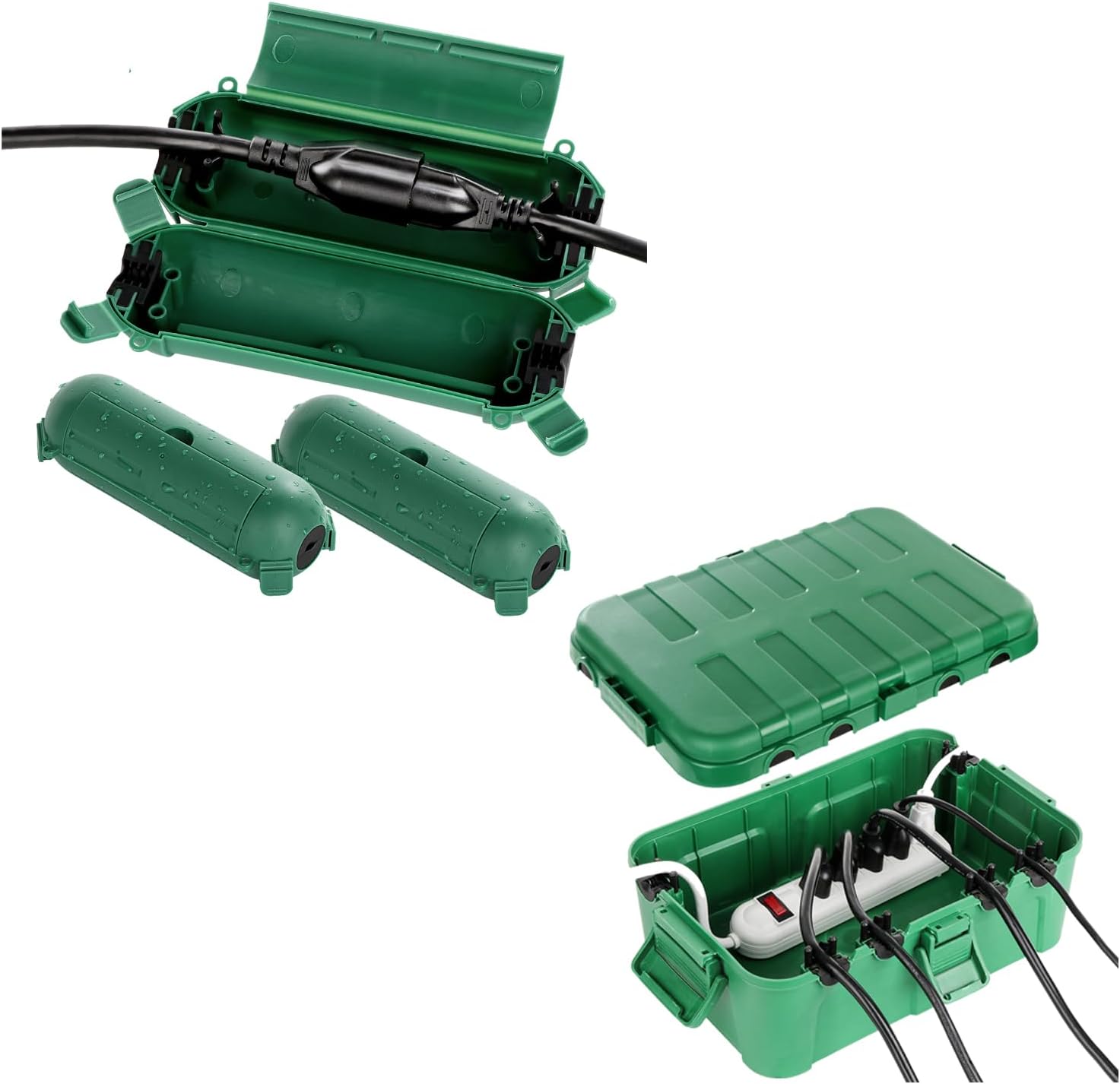 Flemoon Large Outdoor Electrical Box (12.5 x 8.5 x 5 inch), IP54 Waterproof Outlet Box with 3 Pack Outdoor Extension Cord Safety Cover Weatherproof(7.1 x 2.3 x 2.3 inch),Green