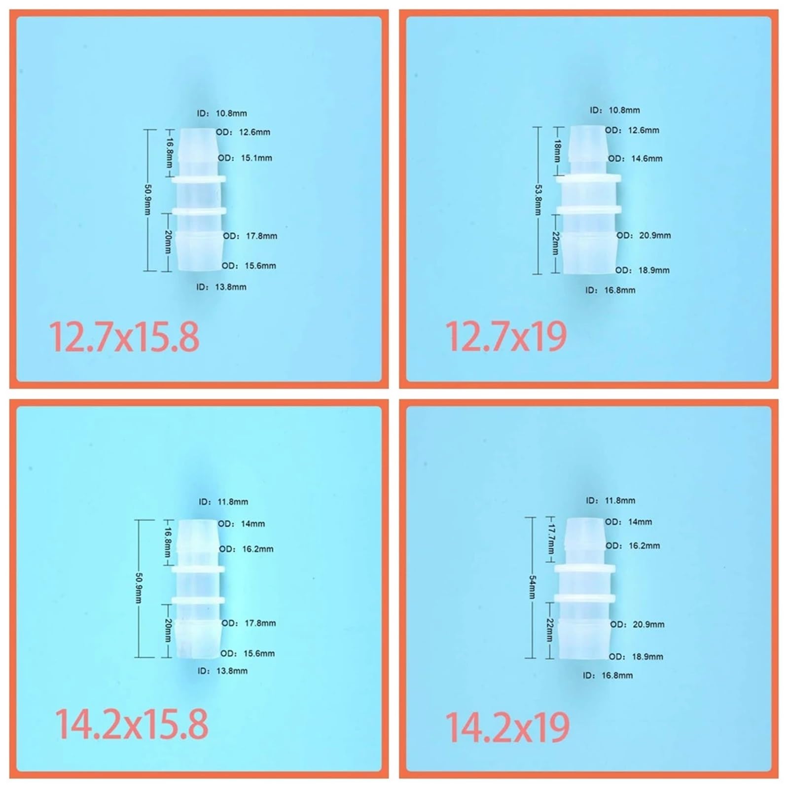 50 Uds 1,6-25mm tubo de silicona de plástico conector de tubería recta tamaño pequeño Pagoda Barb acoplamiento reductor recto pecera PP insertar manguera(15.8mmx19mm)