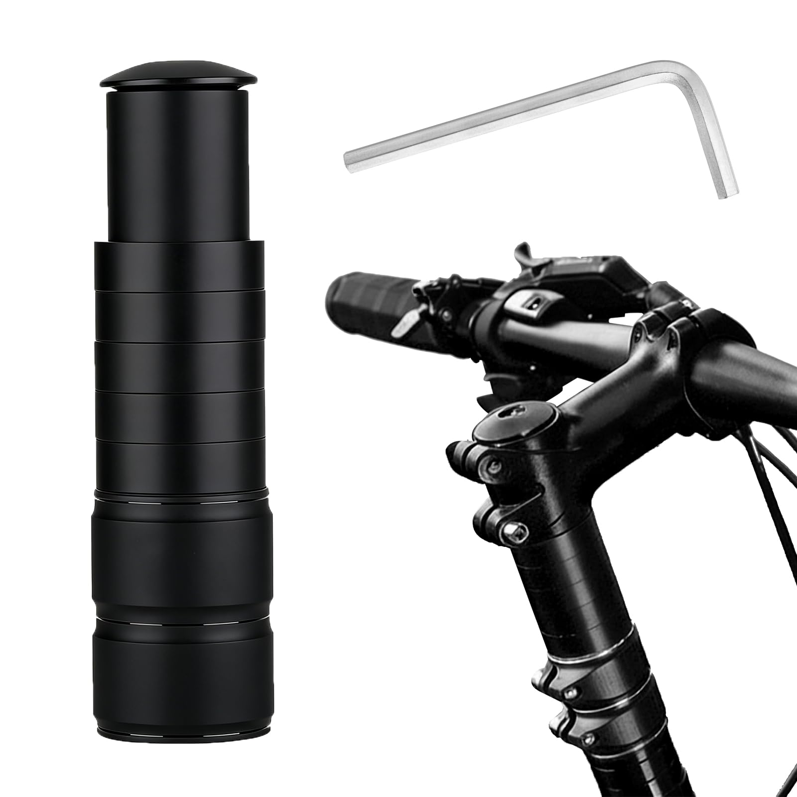 Rthynti Bike Stem Riser, 28.6mm Bike Stem Riser Extender, Bike Fork Stem Riser Bicycle Aluminum Alloy Bicycle Handlebar Raiser Adapter for Bicycle Cycling Mountain Bike MTB(Black)