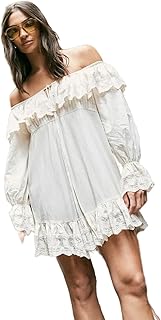 Nasty Gal Cotton Embroidered lace Ruffle Bardot Tie Front Mini Dress Price In India