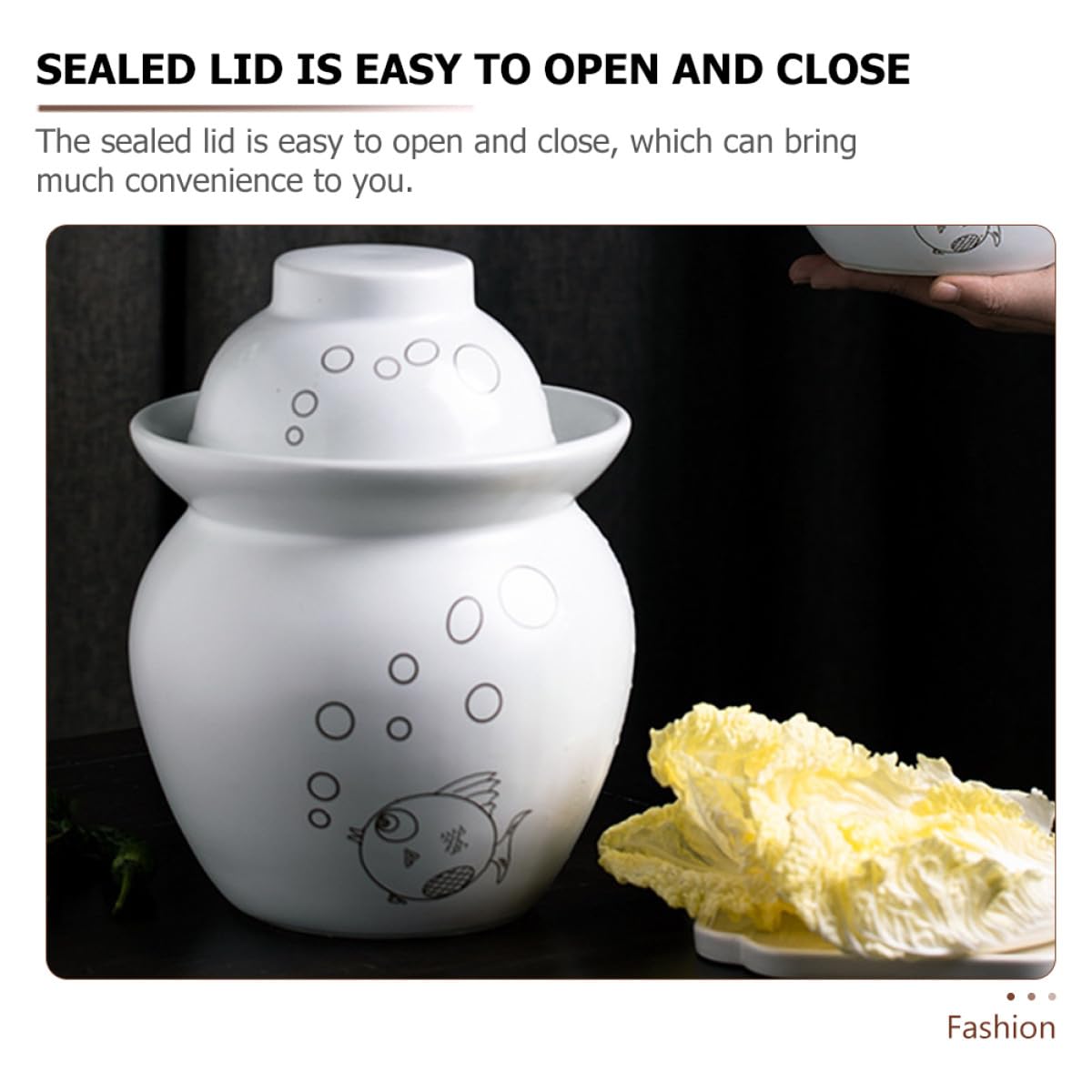 BESPORTBLE Vaso per Fermentazione Alimentare in Materiale Inorganico da 0,75 Kg Coperchio Ermetico e Facile da Pulire per Conservazione Sottaceti e Verdure Fermentate in Cucina