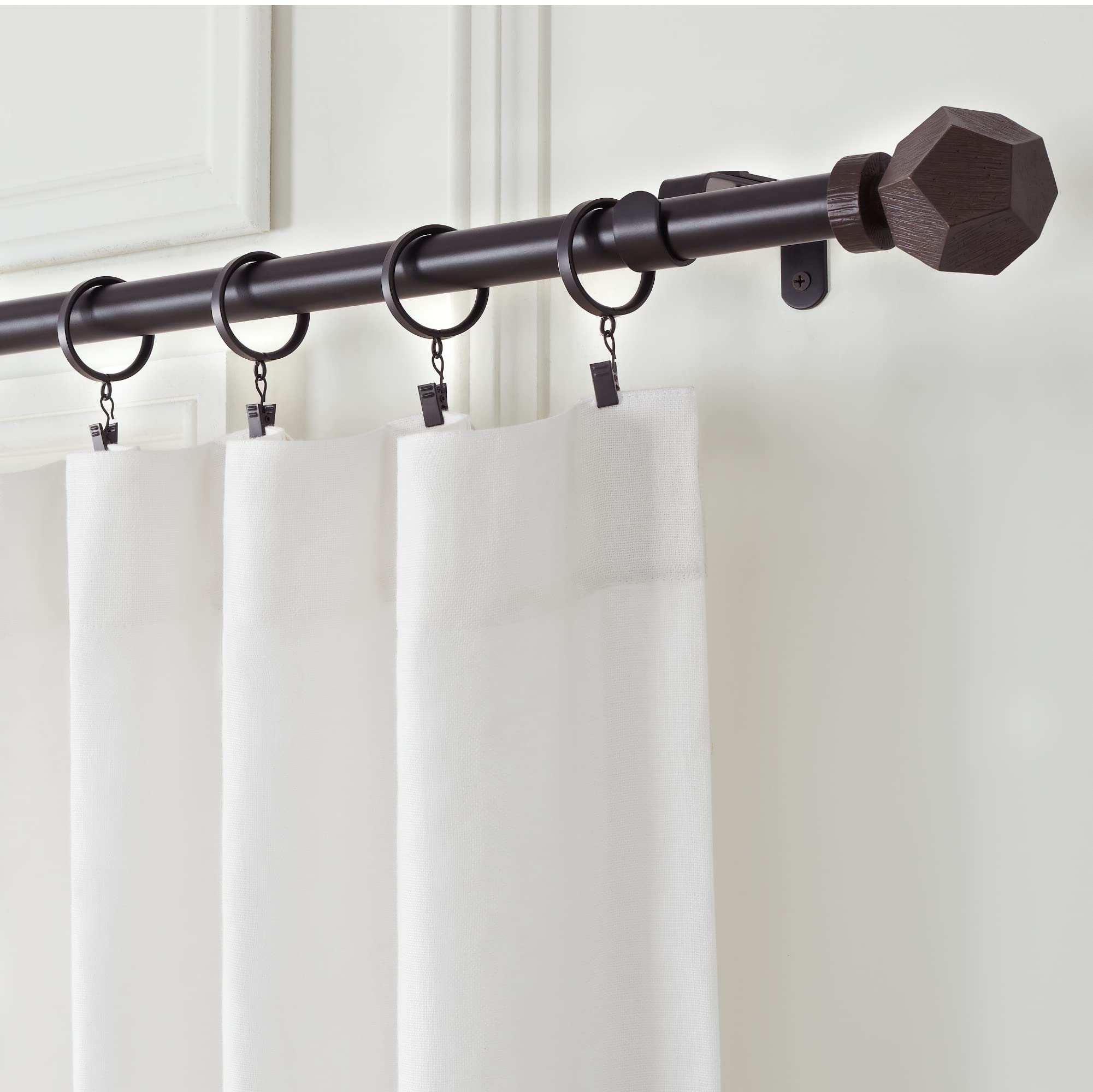 TOWN & COUNTRY LUXE Asta Per Tenda Singola Con Finali Effetto Marmo, Nero Opaco, Regolabile 91-183 Cm, Diametro 2,5 Cm, Portata 13,6 Kg