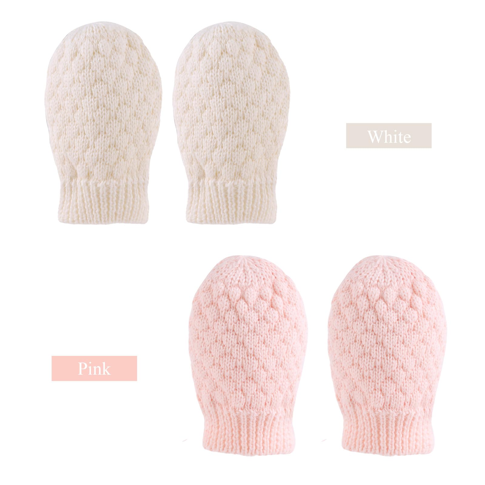 Baby Knit Mittens Toddler Boys Girls Gloves Winter Infant Newborn No Scratch Mitten 0-3 Years (2PCS-C, 0-1 Years)