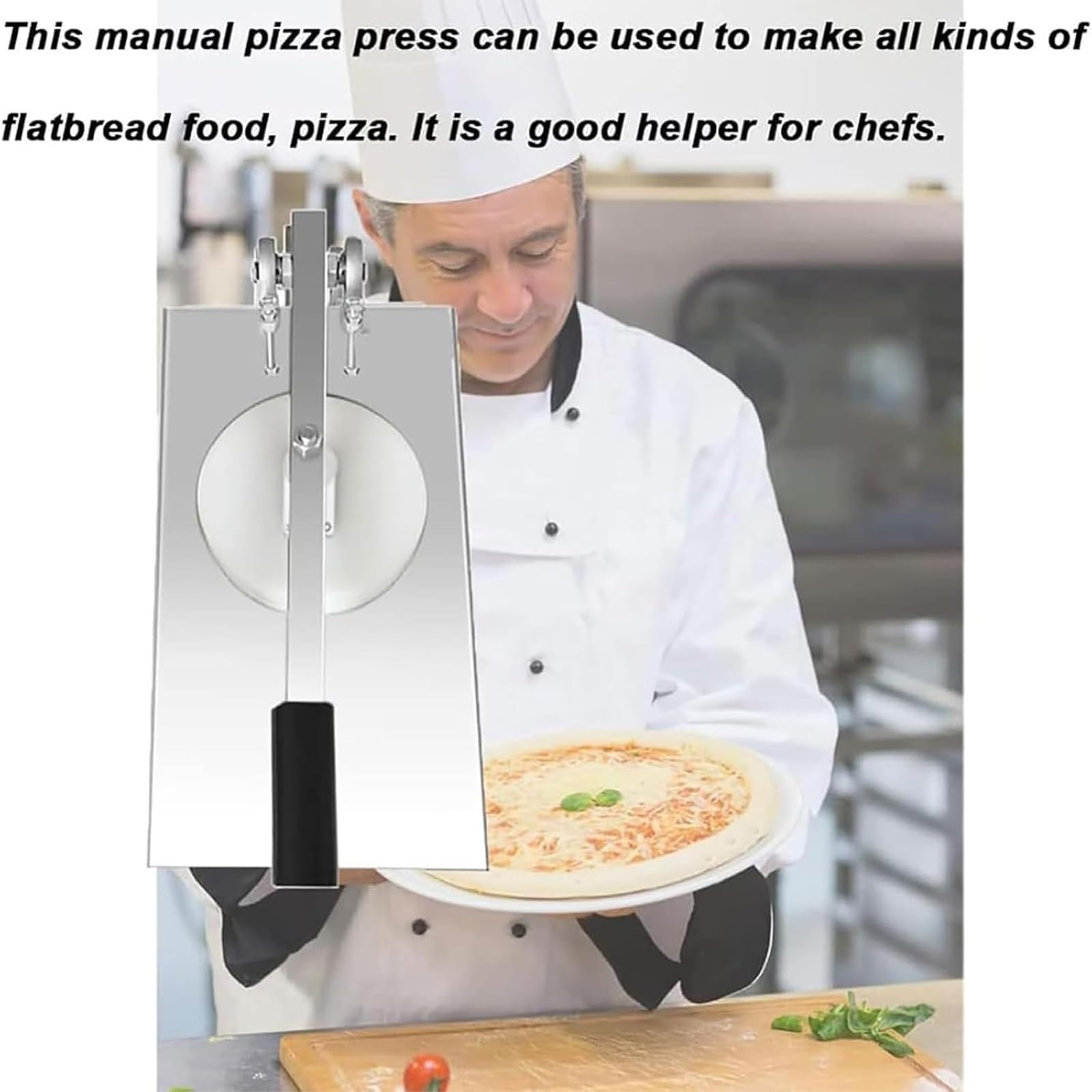 Pressa per Pizza Manuale da 50 * 25 Cm, Stendipasta Manuale in Acciaio Inox, Spessore Regolabile, 7 Specifiche del Disco tra Cui Scegliere, per Pizzerie E Snack Bar