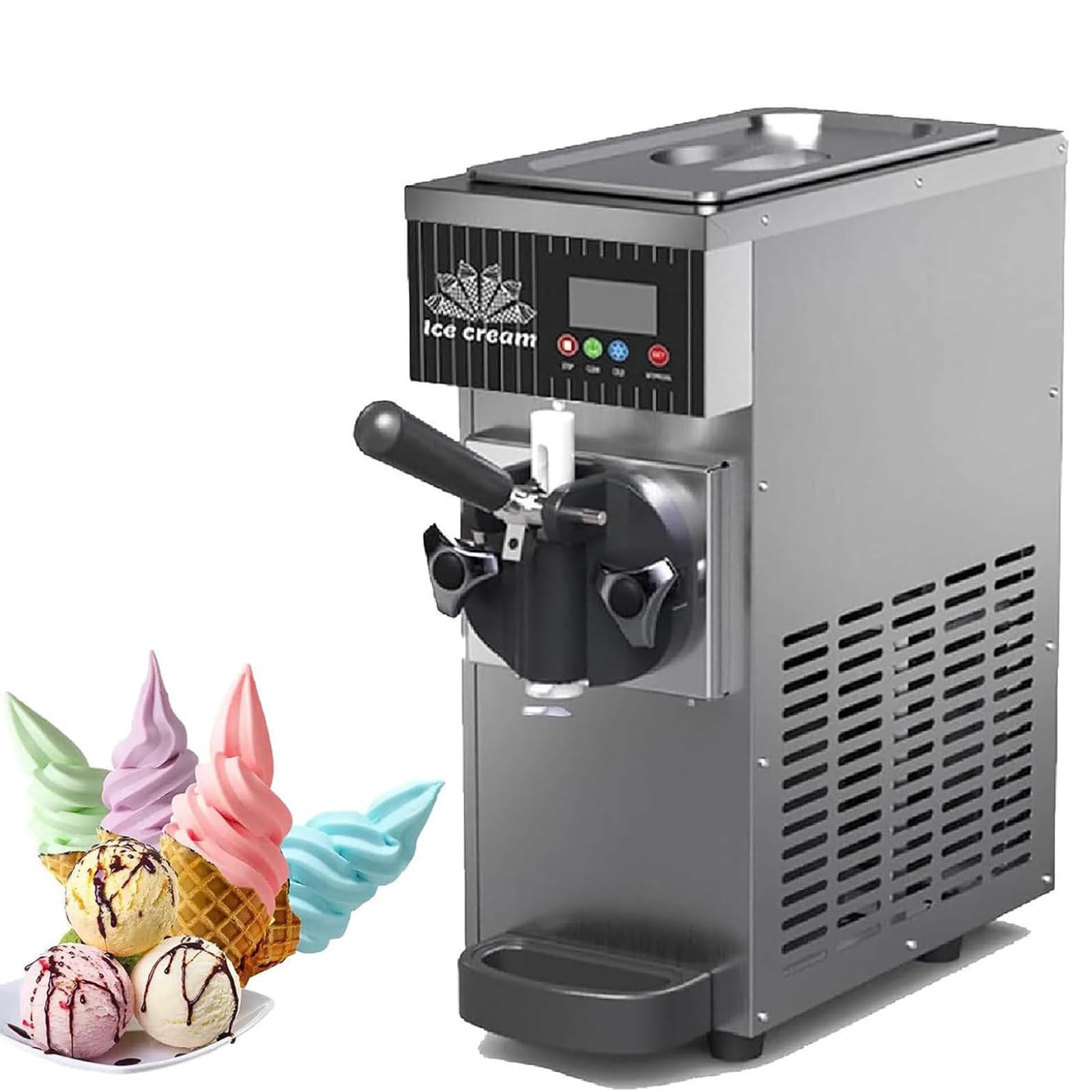 Commercial Soft Ice Cream Machine, Countertop Soft Serve Ice Cream Machine, High Productivity Soft Serve Maker, Smooth Delicate Texture, 450W, Stainless Steel, For Restaurants, Dessert Shops Grey