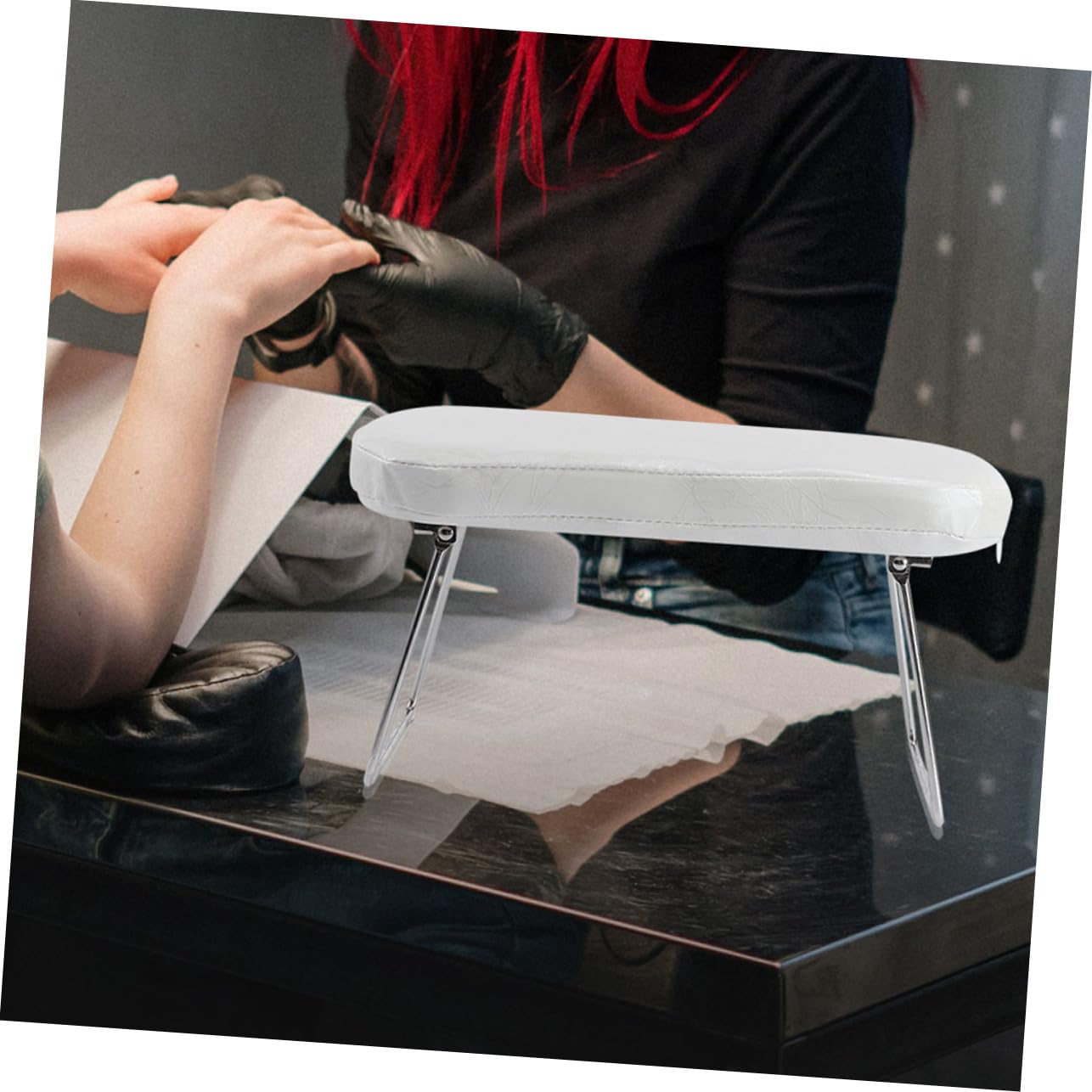 Reposamanos para Manicura de Cuero Blanco, Apoya Manos Estable y Protege la Mesa del Polvo el Lijado en Salón de Uñas
