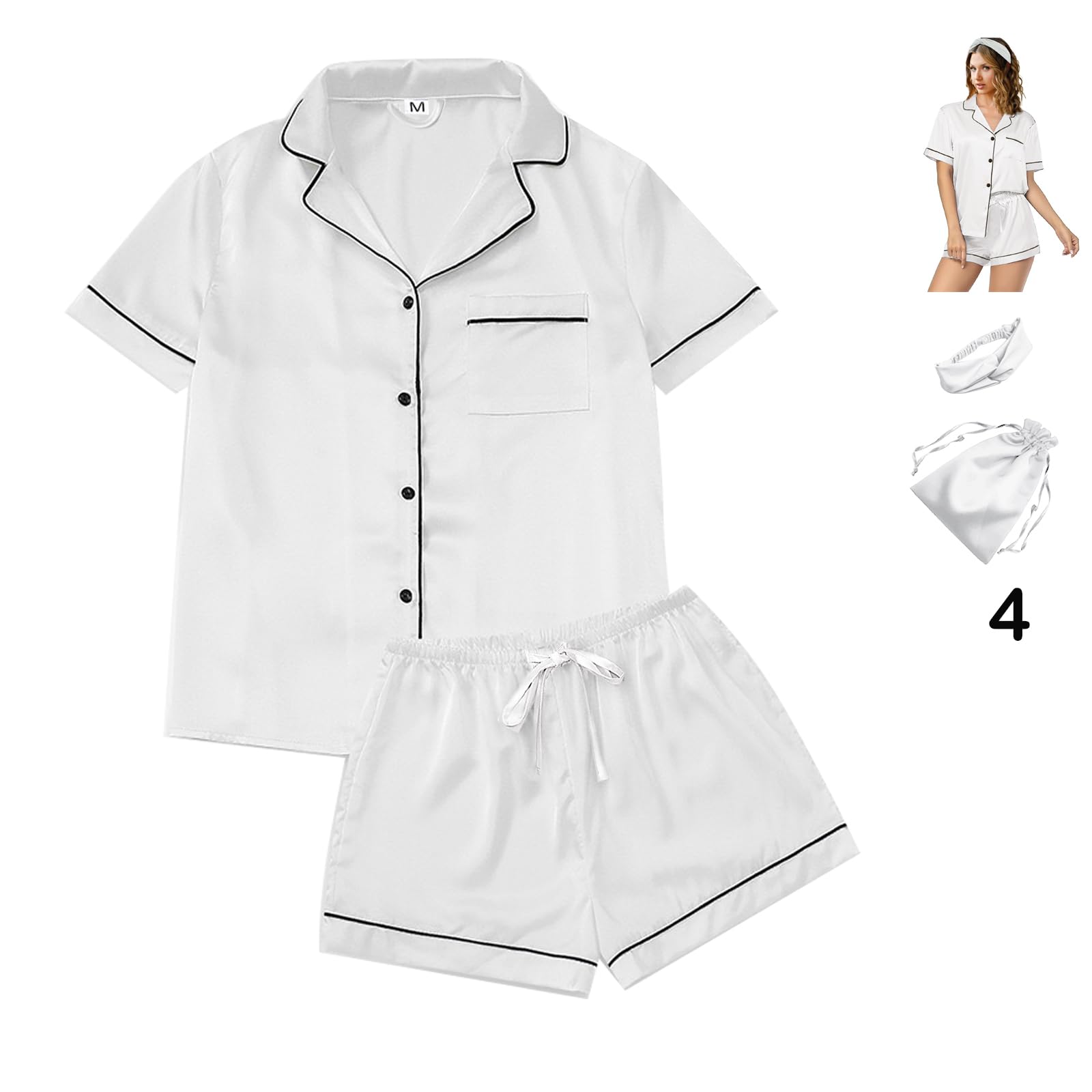 4Pcs Womens Satin Silky Pajama Set