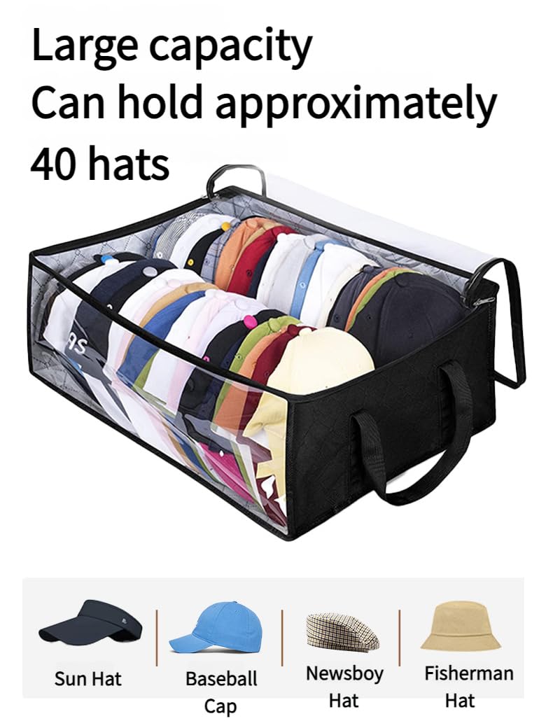 Transparent Non-Woven Hat Storage Foldable Bag – Large Capacity Cap Organizer with Handle for Baseball Hats, Beanies & Cowboy Hats (Grey,16.1 x 5.5 x 19.7 Inch)