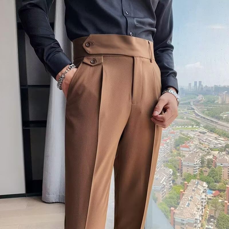 Men's Slim Dress Pants Pleat-Front Summer Casual Trouser High Waist Business Suit Pants Long for Men3