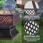 Feuerschale, Feuerschale mit Funkenschutz, Feuerschalen für den Garten, Feuerkorb mit Grillrost,Sechseckige Feuerstelle Outdoor mit Schürhaken Kohlerost, Solide und Stabil, 71*71*63 cm für Heizung/BBQ – Bild 3