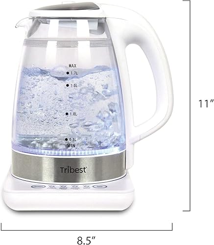 Miniatura 8 de Tribest GKD-450 - Hervidor de agua caliente, caldera de agua eléctrica y calentador de agua con tetera de cristal, 110 V, color blanco