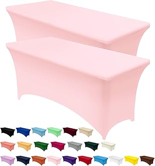 Utopia Kitchen Spandex Tablecloth 2 Pack [4FT, Pink] Tight, Fitted, Washable and Wrinkle Resistant Stretch Rectangular Patio Table Cover for Event, Wedding, Banquet & Parties [48Lx30Wx30H Inch]
