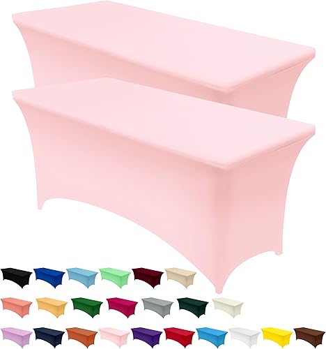 Utopia Kitchen Paquete de 2 manteles de elastano 4 pies, rosa ajustados, ajustados, lavables y resistentes a las arrugas, elásticos, para eventos,