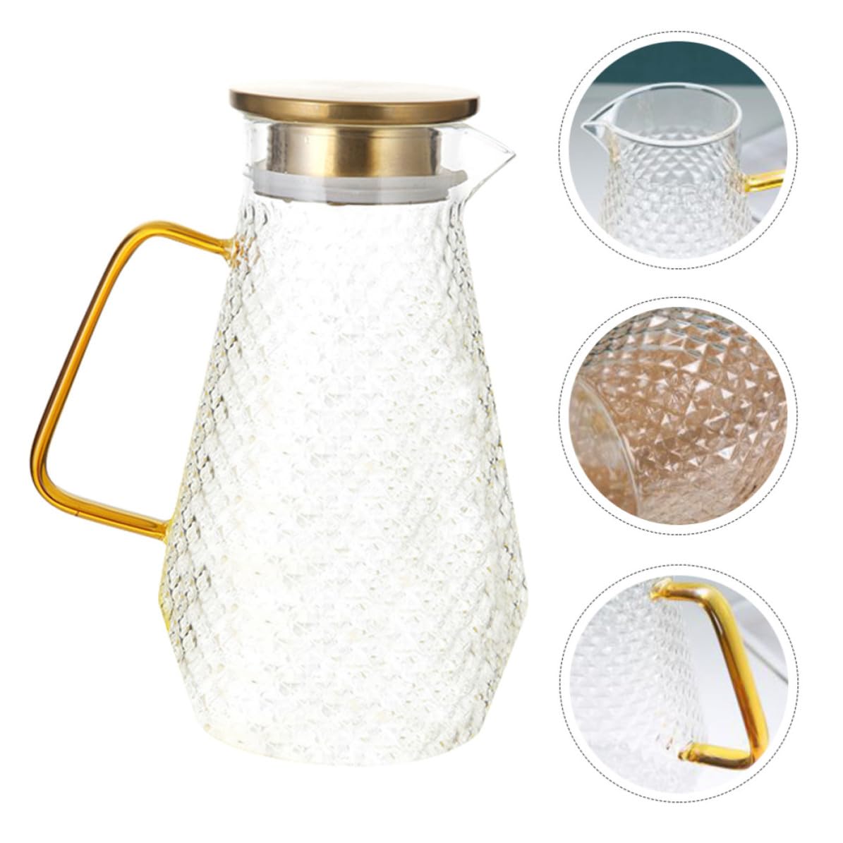 Jarra Tapa de Vidrio Helada 1500ml Agua Borosilicato | Leche y Agua Fría, Portátil y Ligera, Resistente al Calor, Adecuado para Obsequio y Recibir Invitados