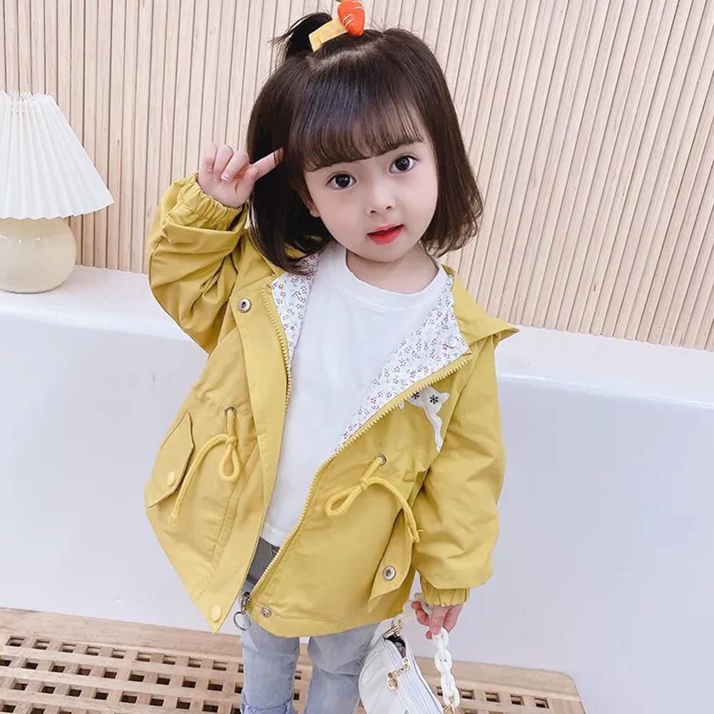 Manteau Enfant Fille Veste Brodée à Capuche Blouson Coupe-vent avec Cordon de Serrage Trench-coat pour Printemps Automne