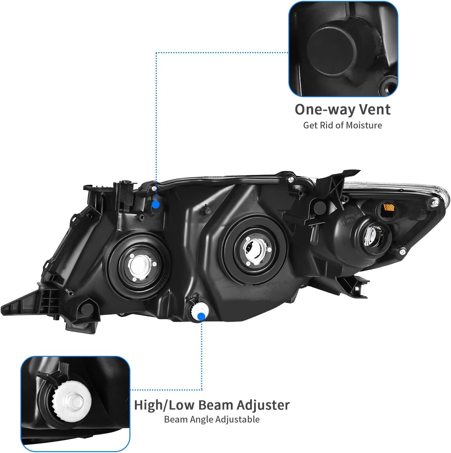 DWVO Headlights Assembly Compatible with 2009-2010 Corolla XLE/LE/Base (Not fit S/CE/XRS Trim) Headlamps Replacement Black Housing Pair (Driver + Passenger Side)