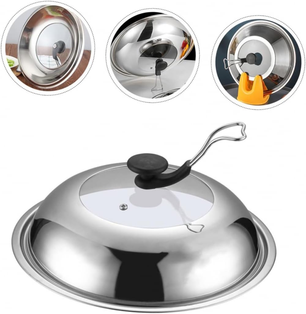 Coperchio per pentola in acciaio inox, contenitore in vetro con coperchio, in silicone, per arrostire, con coperchio, coperchio visivo per pentola, copertura visibile, straccio, plastica, 40 cm