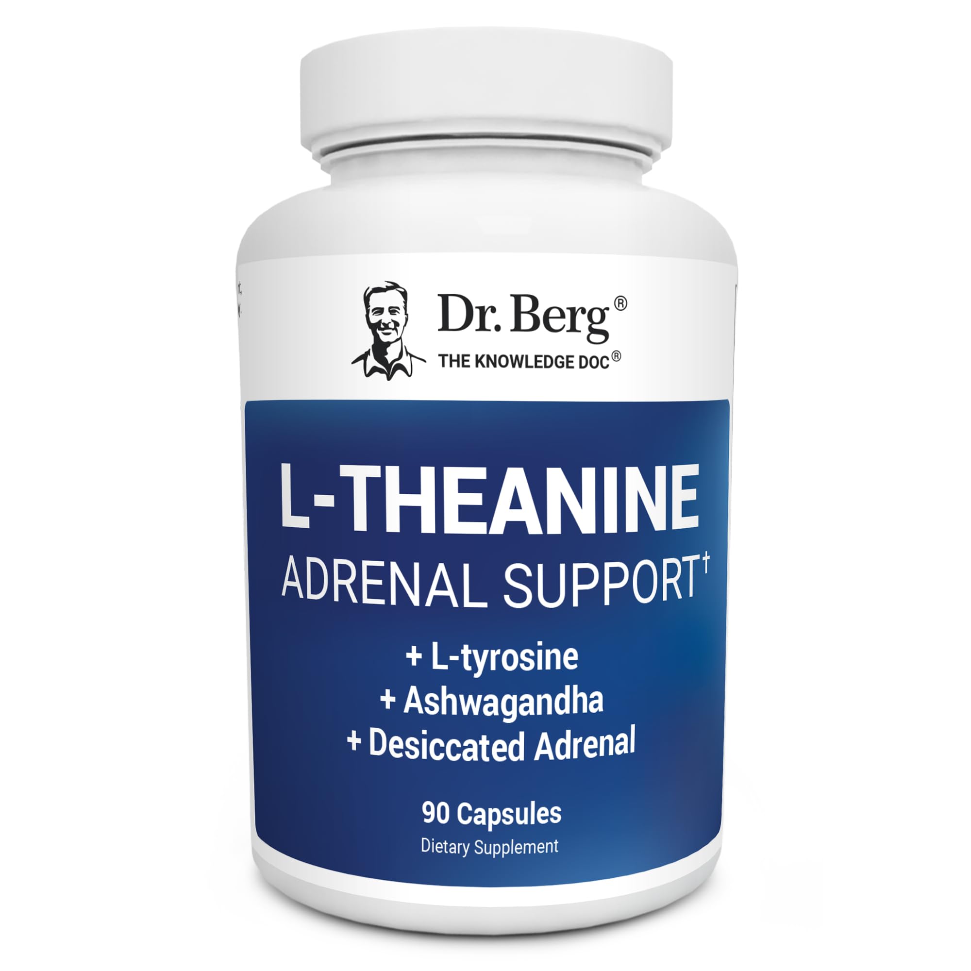 Dr. Berg L-Theanine 200mg - Includes Zinc, Copper, L-Tyrosine, & Ashwagandha – L-Theanine Supplement Adrenal Support - for Relaxation, Stress Relief, and Mental Clarity* – 90 Gelatin Capsules