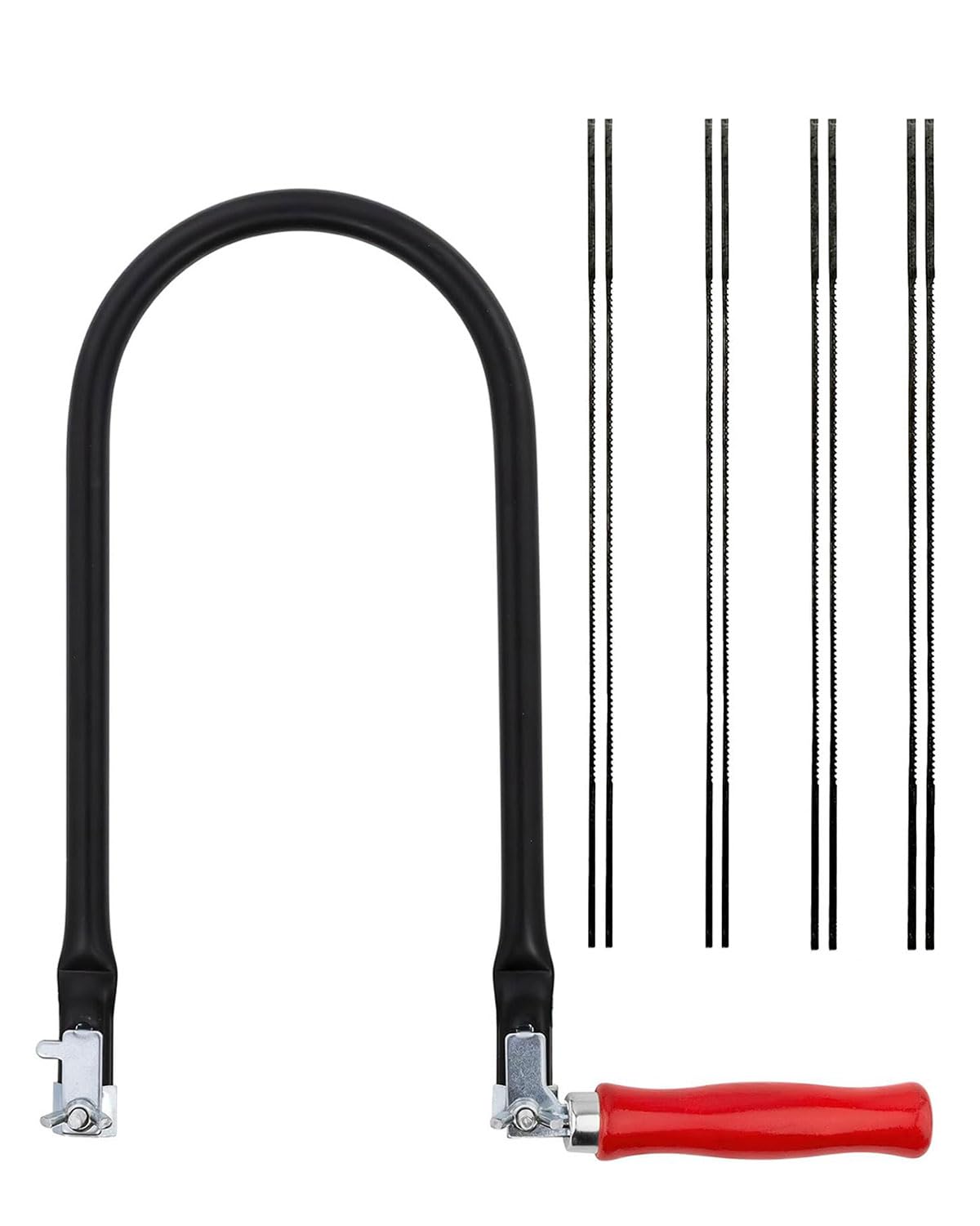 Arco per sega da traforo Seghetto da Traforo manuale con 8 Lame (4#6#8#10#) e Arco per Metallo e Legno Impugnatura in Legno Lame Organizzate Tagli di Precisione Seghetto