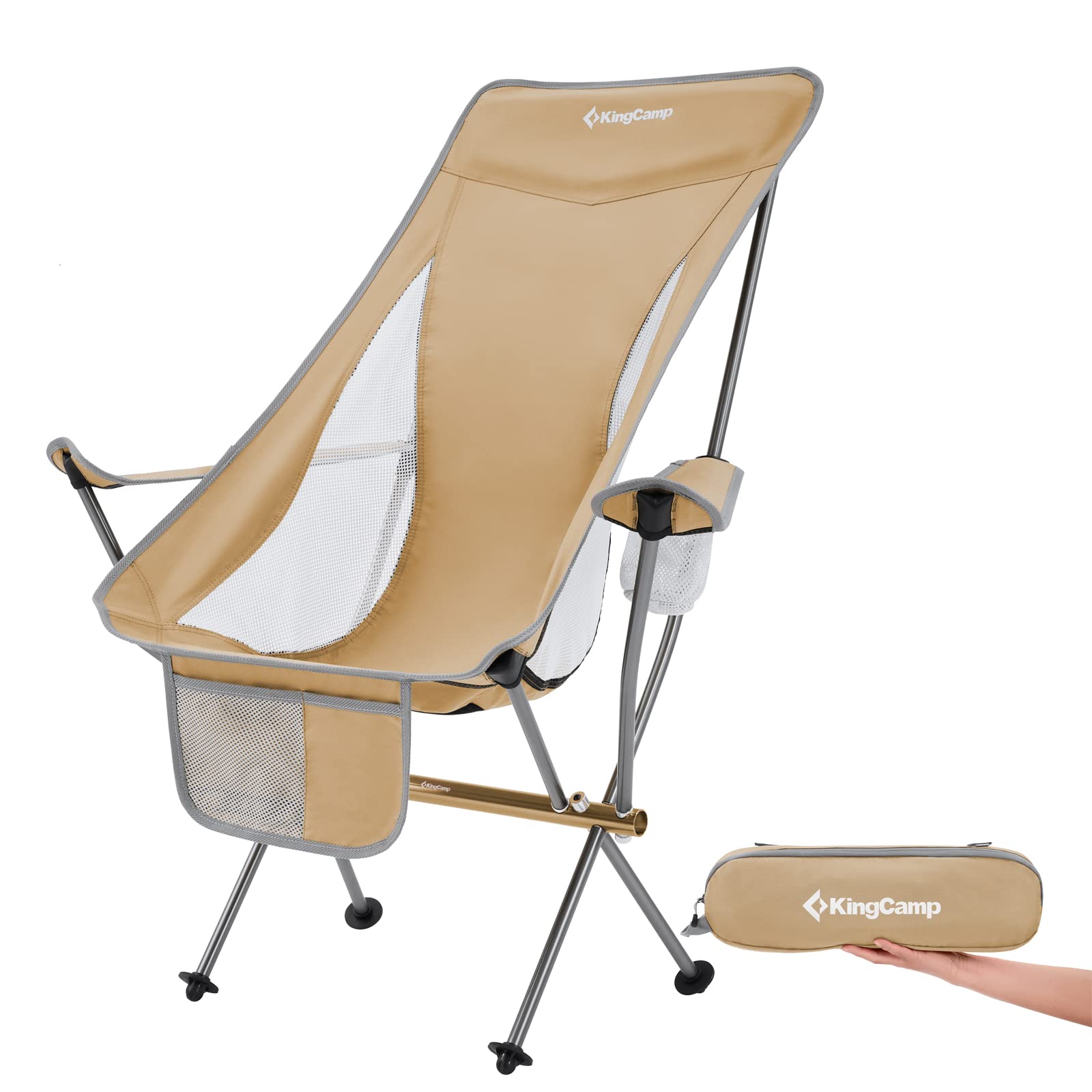 KingCampUltralight High Back Folding Camping Chairs Adults with Armrest, Upgrade All-Aluminum Alloy Bracket, Lightweight Camping Chair Camp Compact Portable Outdoors with Carry Bag (black)