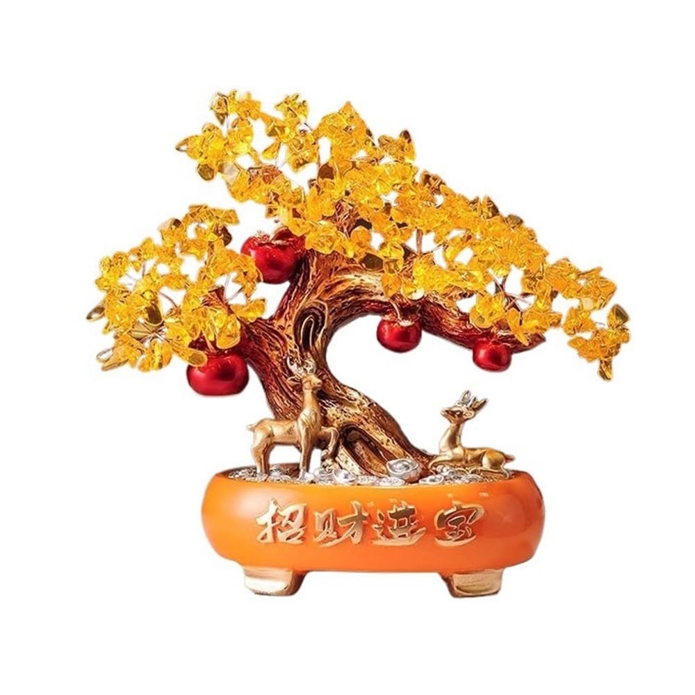 Home Decor Citrine Fortune Tree Ornaments, Home Attracting Wealth Prosperity Table Decoration Bonsai(Orange)