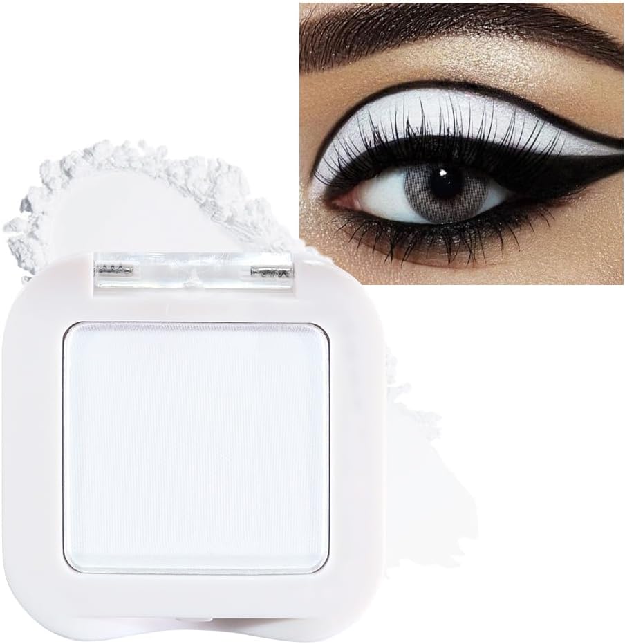 Matte White Eyeshadow Singles, White Matte Cream Powder Eye Shadow Palette Makeup for Older Women, High Pigment Waterproof Monochrome Mini Eyeshadow Palette, sombra de ojos