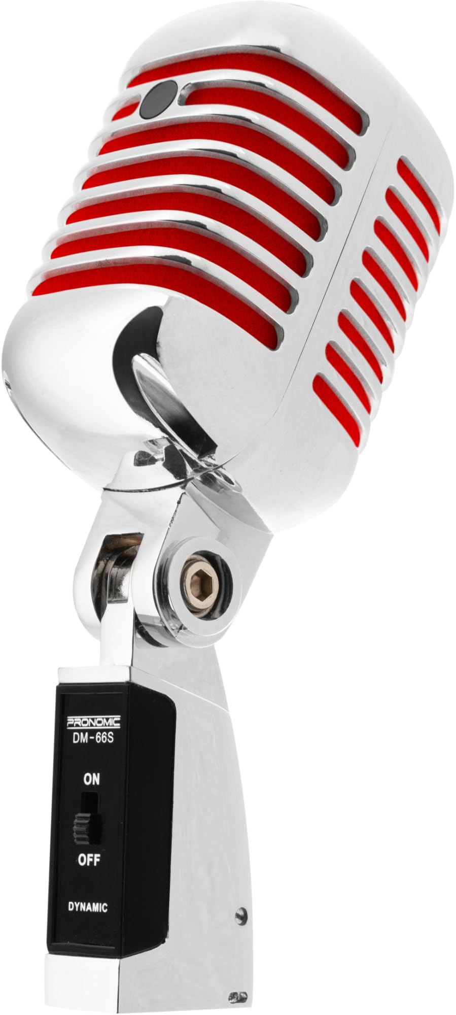 Pronomic DM-66R Microfono dinamico vocale Set - Vintage microfonico vocale retrò - Set economico con asta microfonica e cavo XLR - Argento/rosso