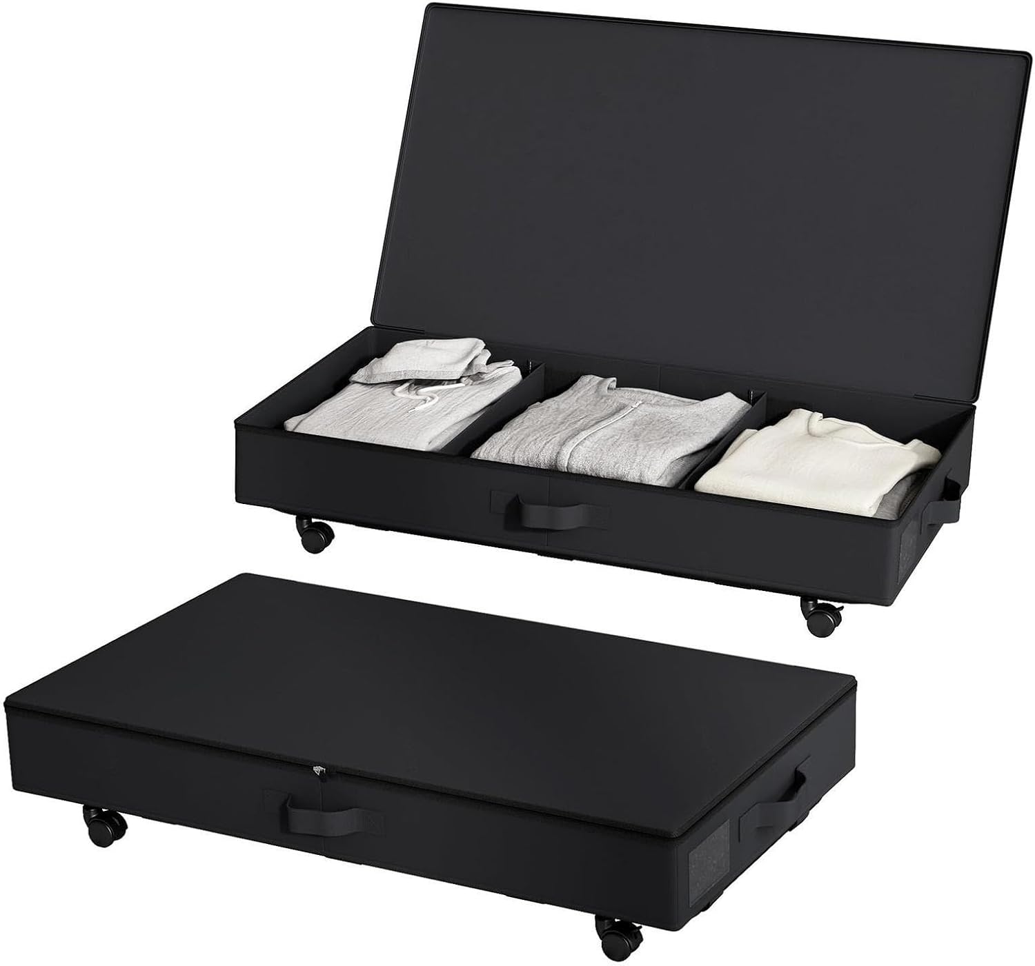 Under Bed Storage Bins with Wheels and Lid,2 Pack Rolling Under Bed Shoe Storage Organizer,Under Bed Storage Drawer Containers for Clothes Bedding Blanket,B