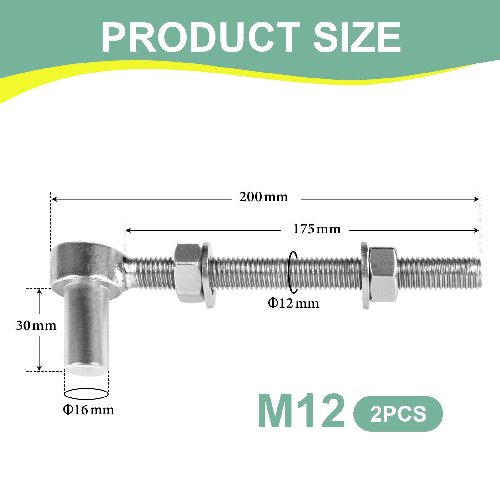 SUPAWAY 2 Pieces J Bolt Hinge M12x200mm, 304 Stainless Steel J Bolt Hinge, Adjustable Zipper for Yard Gate Garden - Image 2