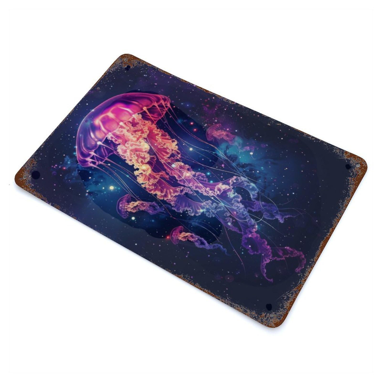 Jellyfish Galaxy Rusty Metal Tin Sign 11.8"x7.9", Ideal for Patio, Garden Room And Bar Decor
