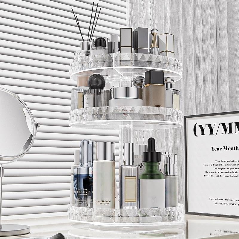 HEMTROY 360° Drehbarer Make-up-Organizer – Acryl-Kosmetikregal Für Bad, Schminktisch & Mehr