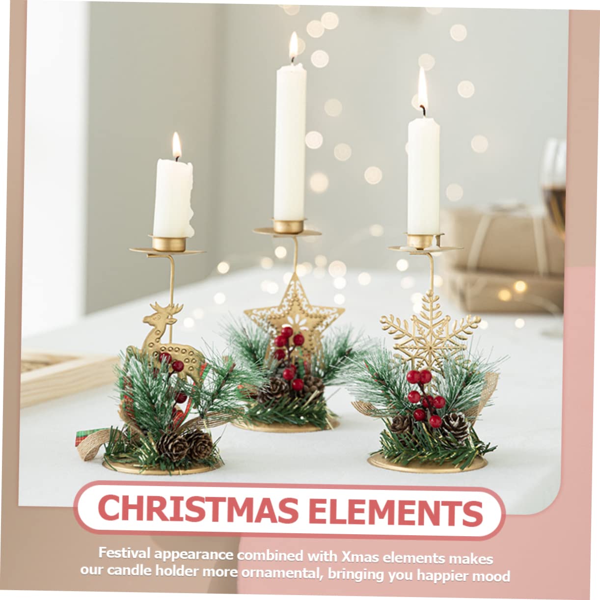 5 Piezas Portavelas navideño de Forjado Soporte de Cono candelabro para Escritorio Christmas Lights Xmas Decorations Adornos navideños sujetavelas candelabros Base de Vela Cabilock