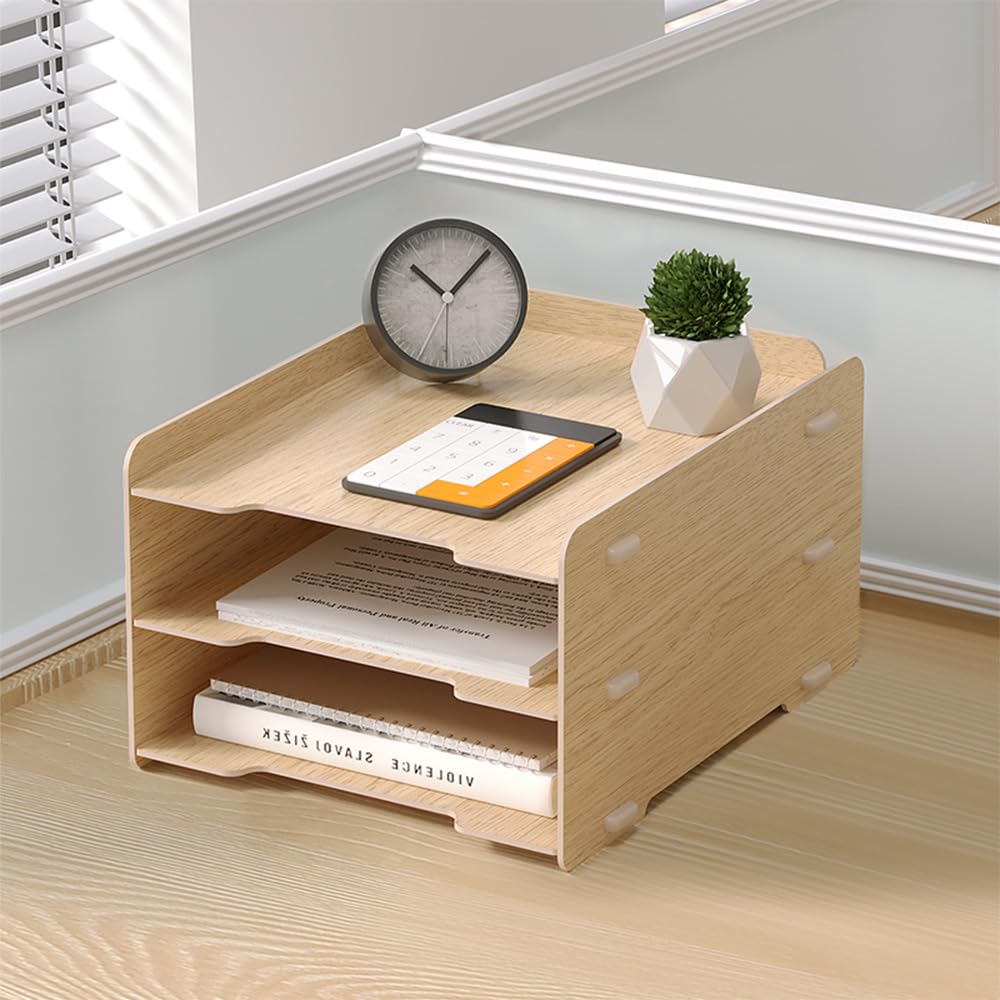 NUODWELL Ensemble de rangement de bureau en bois – Bac à courrier A4 3 niveaux, porte-documents, porte-stylos, organiseur de bureau (chêne)