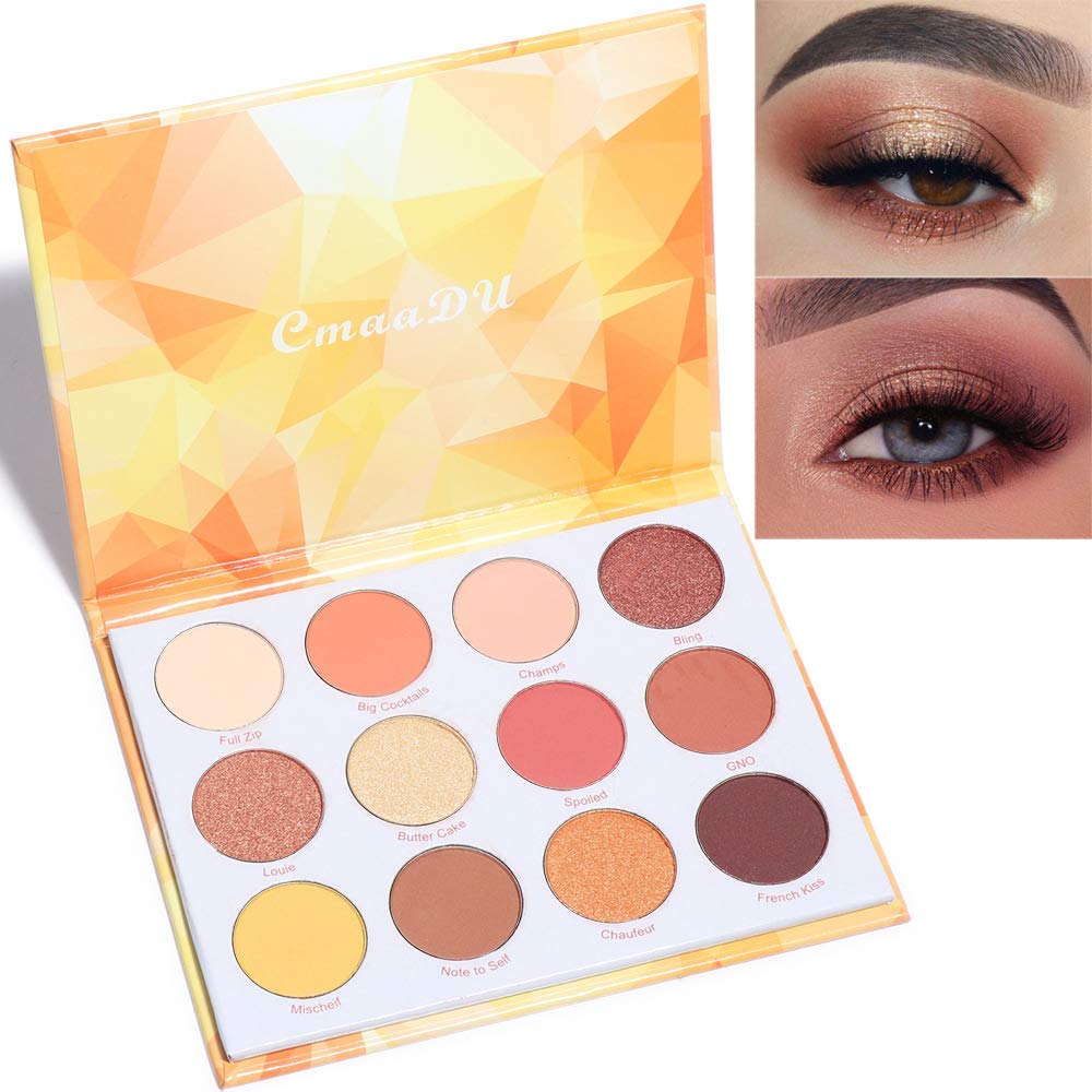 Glitter Eyeshadow Palette Pro 12 Colors Pigmented Shimmer Glitter Eye Shadow Palette， Blendable Long Lasting Waterproof Makeup Cosmetics Halloween Makeup Kit for Girl Women
