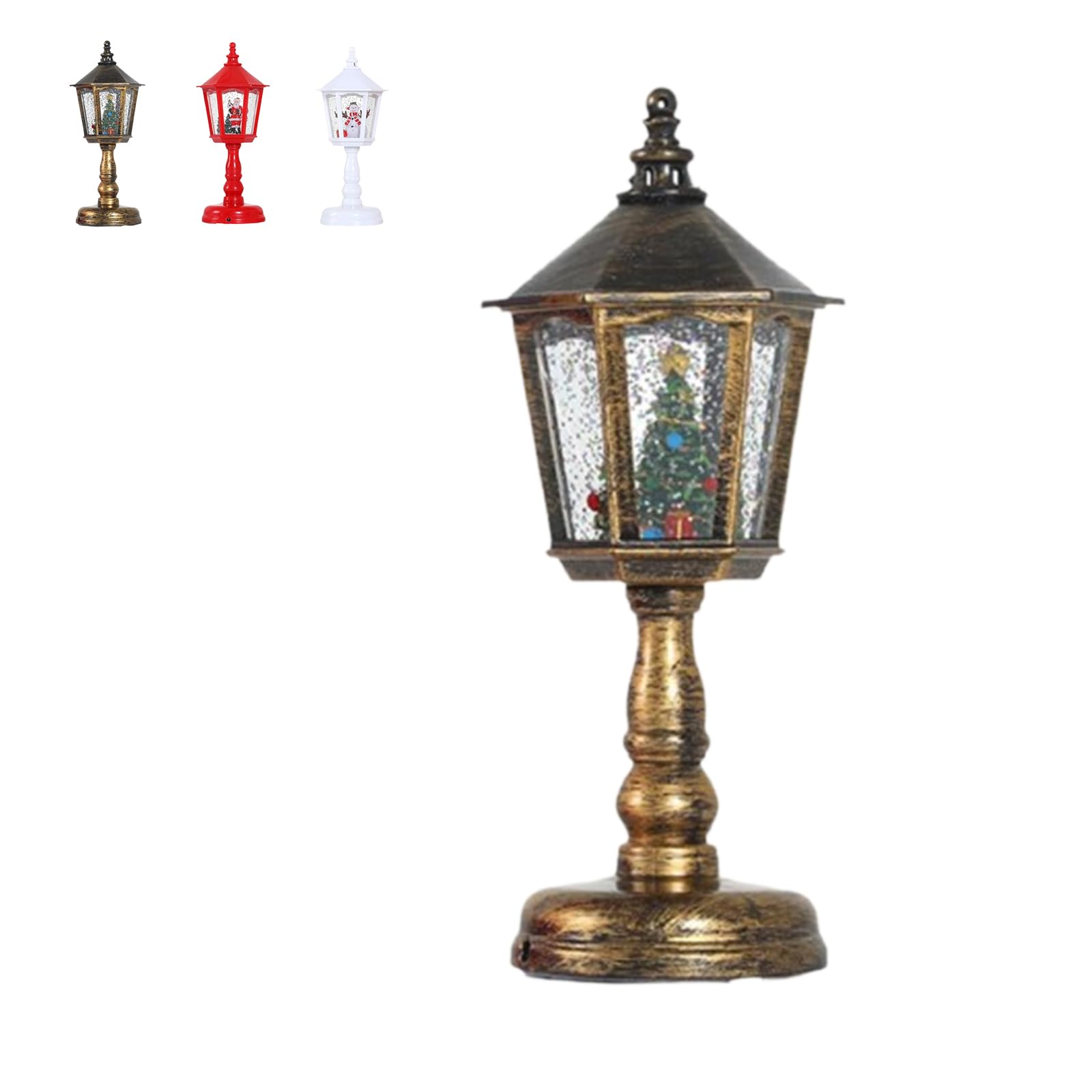 Glow Snow Lantern Kit - Dual Power Mode,Christmas Table Lamp with Glowing Candle Light Post,Santa Claus Table Lamp Night Light (golden)