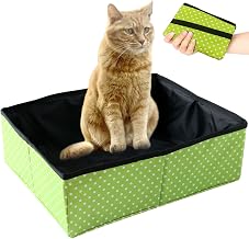 Foldable Cat Litter Tray, Portable Travel Cat Litter Box, Foldable Cat Litter Box with Animals, Waterproof, Clean for Home and Outdoor Camping, L(Green)