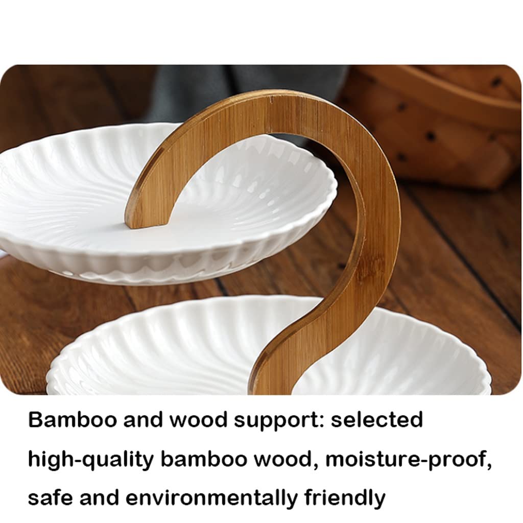 Patera na Owoce Miska na Owoce Kosz na Owoce Zestaw miski owocowej z naturalnym bambusowym stojakiem, ceramiczny koszyk owocowy serwujący taca zestaw do owoców, przystawka deserowy, ciasto, cukierki S