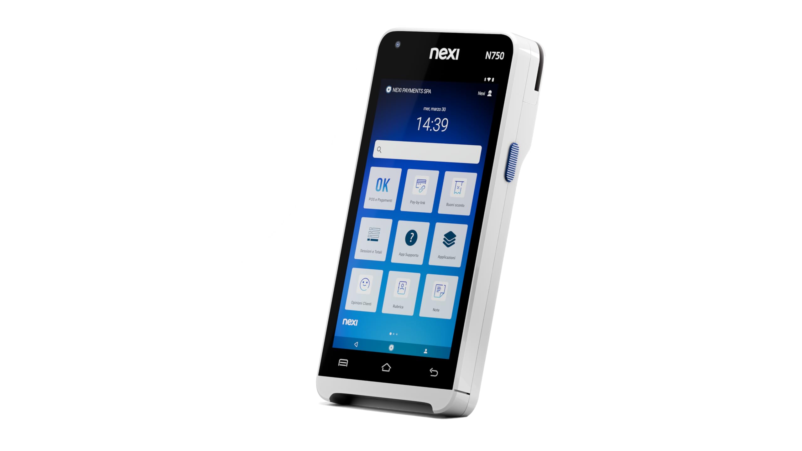 Nexi SmartPOS Mini con Cassa Fiscale integrata, Canone Zero, Pos Portatile Contactless e Lettore Elettronico per Pagamenti con Bancomat, Carta di Credito, Prepagata