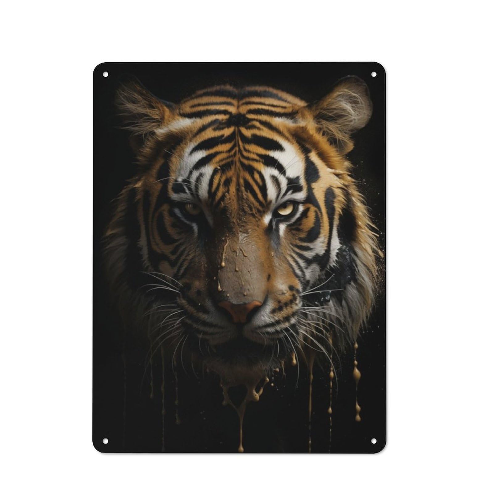 Industrial Tin Wall Sign 40x30cm Featuring Evil Tiger Fluid Dripping, Urban Room Decor for Workspace, Cafe, Hallway Or Garage