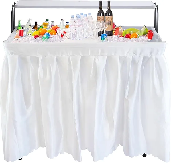 Nice C 4 ft Folding Ice Cooler Table, Party Cooler, Grazing Table, Tables with Drain, Party Tables, with Matching Skirt, Storage Shelf (White)