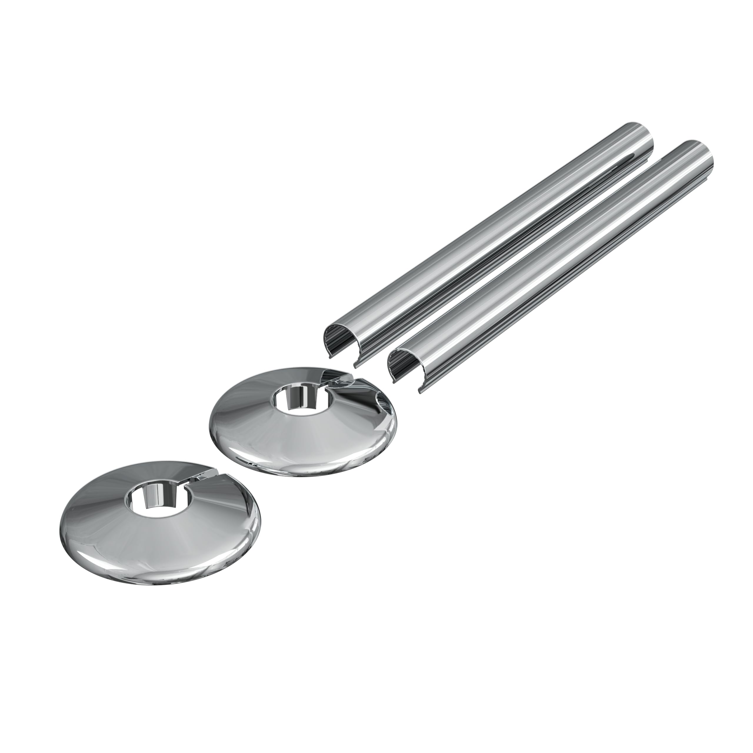 Chrome Metal Clip-On Radiator Pipe Covers & Collars - 15mm (2 Pack)