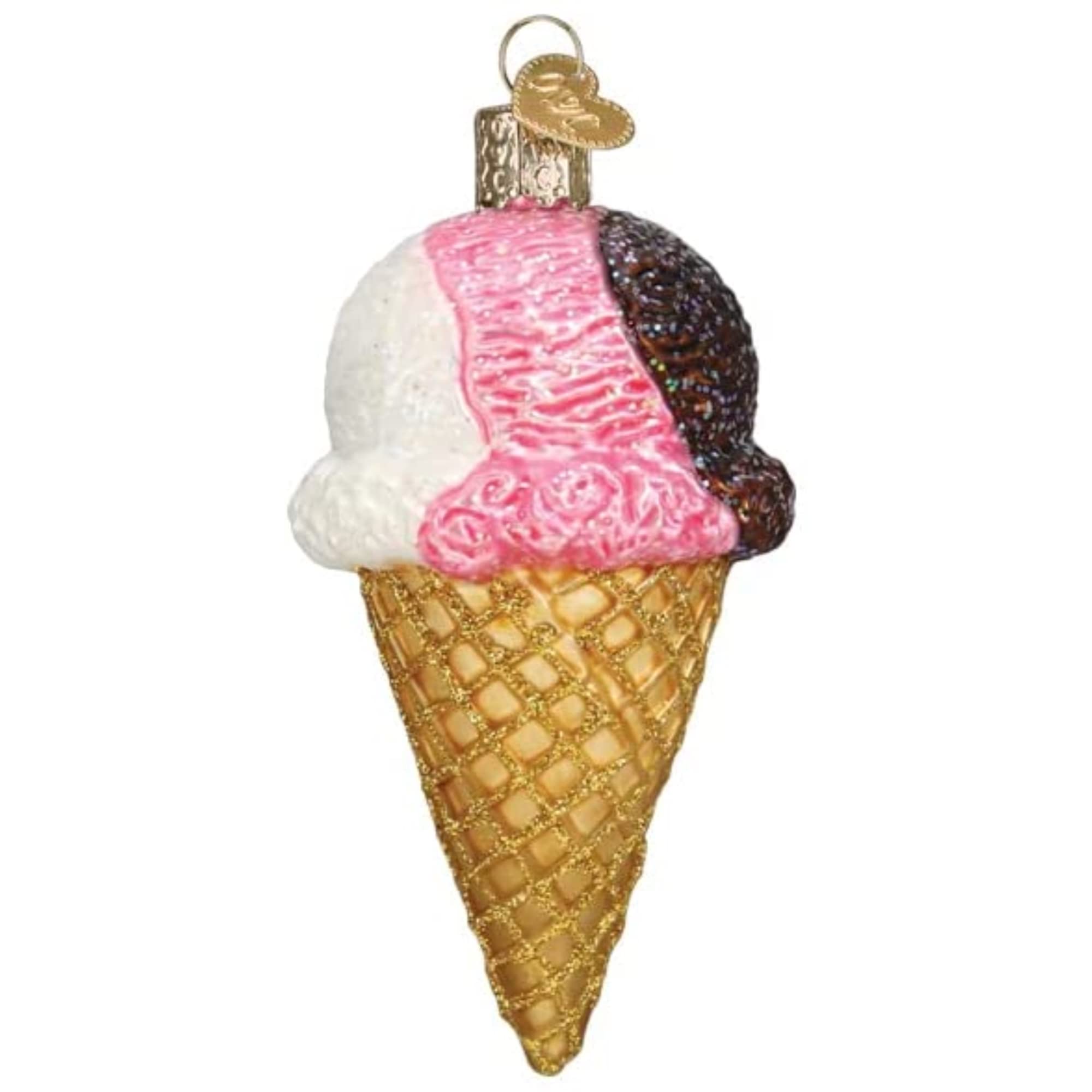 Old World Christmas Neapolitan Ice Cream Cone Glass Blown Ornament for Christmas Tree