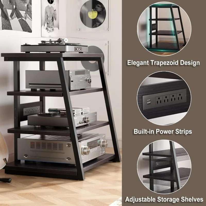 Zyvola Corner TV Stand with LED Lights: 4-Tier AV Media Rack & Adjustable Shelves for Home Entertainment Systems 5 61zysZaULmL