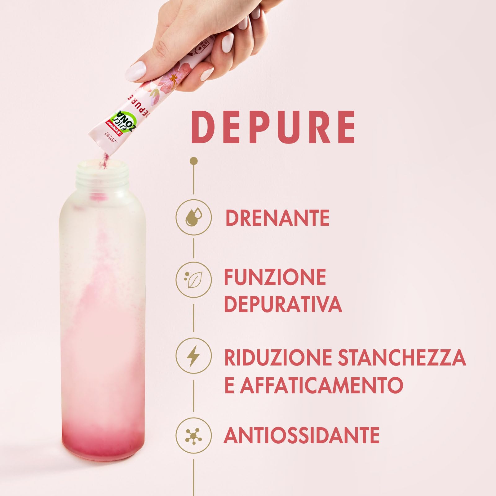 Enervit EnerZona Care Depure, Integratore Alimentare Drenante e Antiossidante, Funzione Depurativa, Riduce la Stanchezza, 20 Bustine, Zero Zuccheri e Zero Calorie, Gusto Ibisco, VeganOK, Senza Glutine