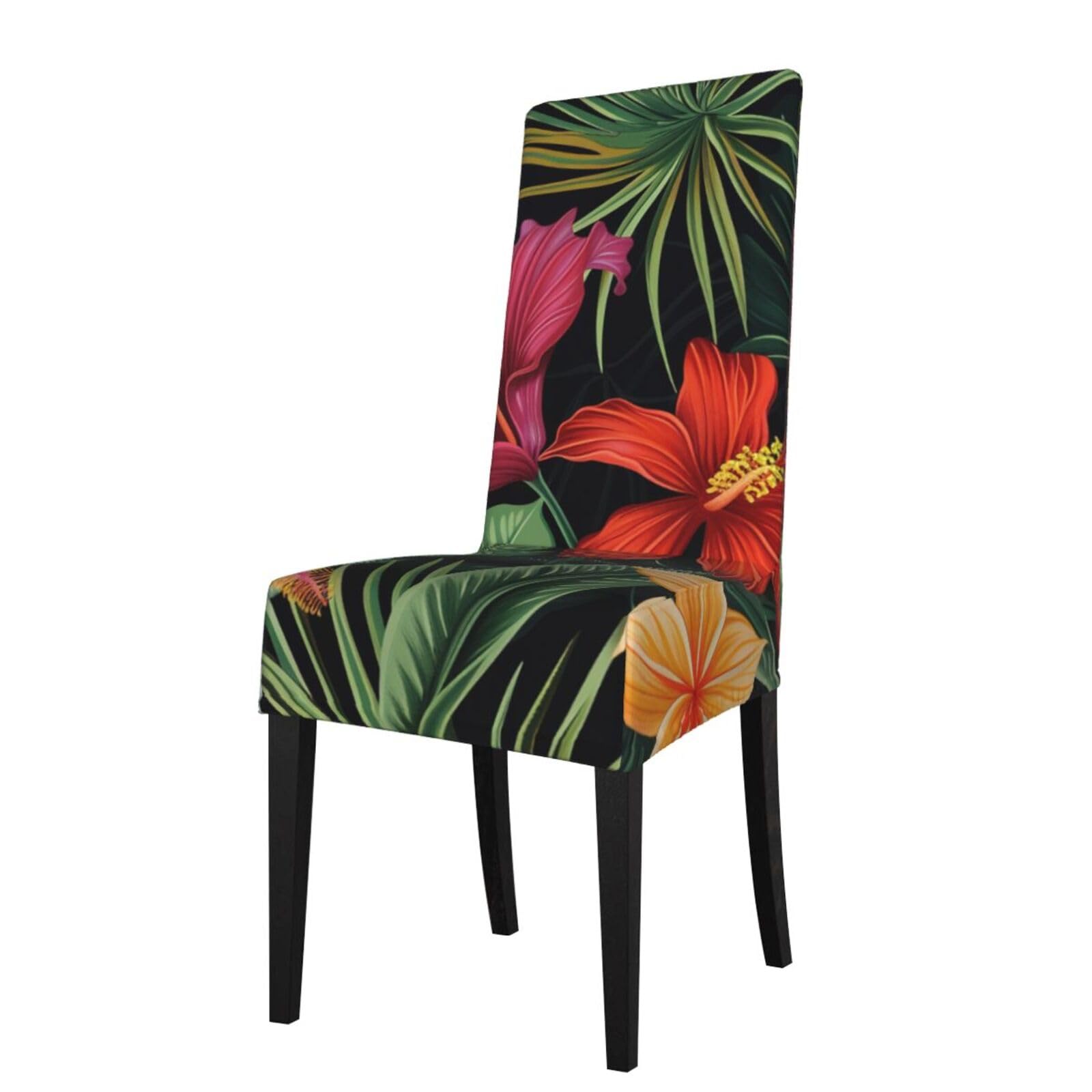 WPKJU Tropical Flower Print Dining Chair Covers Removable Chair Seat Covers Decorative for Kitchen & Bar Stools
