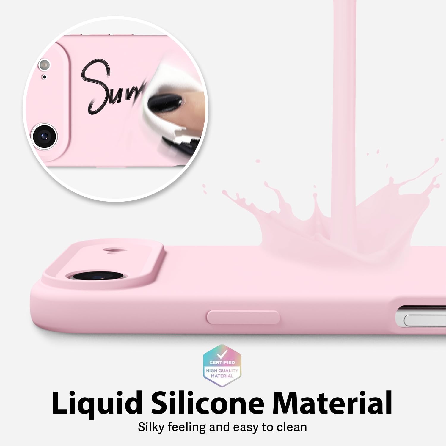 oakxco for iPhone 16 Pro Max Case Liquid Silicone, Soft Rubber Gel Elegant Aesthetic Basic Simple Cover, Cute Thin Slim TPU Matte Solid Color Plain Smooth Case for Women Girl, Light Pink — view 948