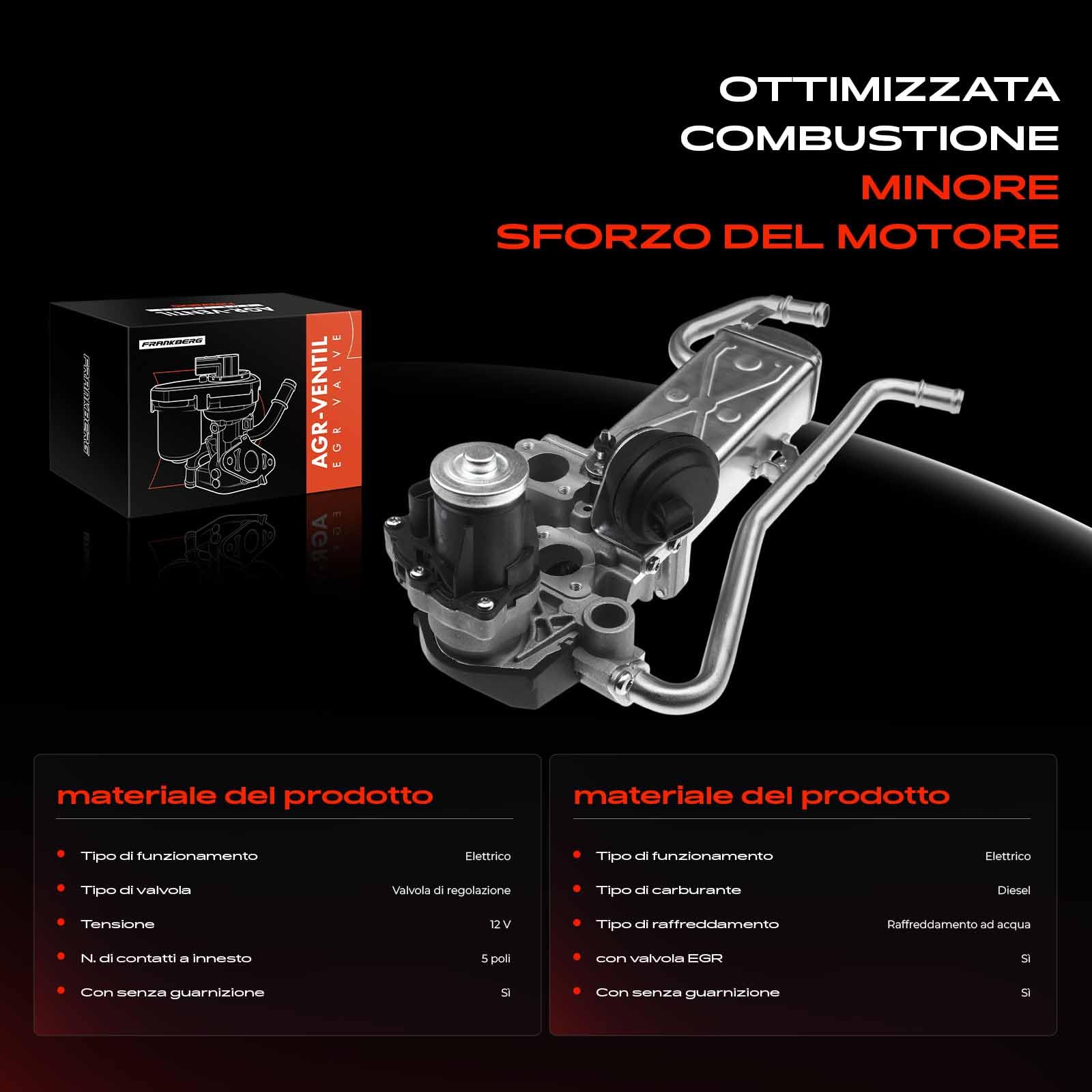 Frankberg Valvola EGR Valvola di ricircolo dei gas di scarico 03P131512E | Compatibile con: R.o.o.m.s.t.e.r 5J7, Fabia II 542, Ibiza IV ST 6J8 6P8, Ibiza IV Sportcoupé 6J1, Ibiza IV 6J5