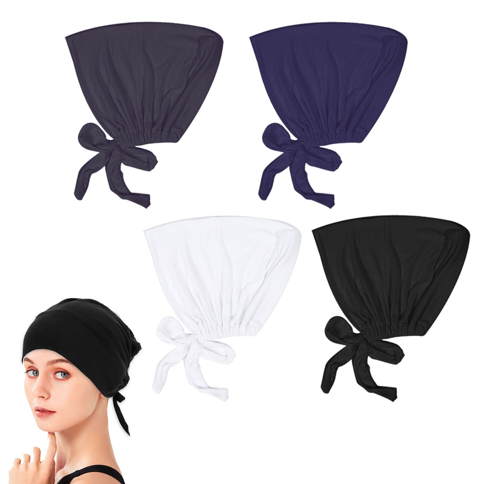 Lot De 4 Hijabs Sous-foulards Réglables Pour Femme - En Coton Modal, Noir, Blanc, Gris, Bleu Marine
