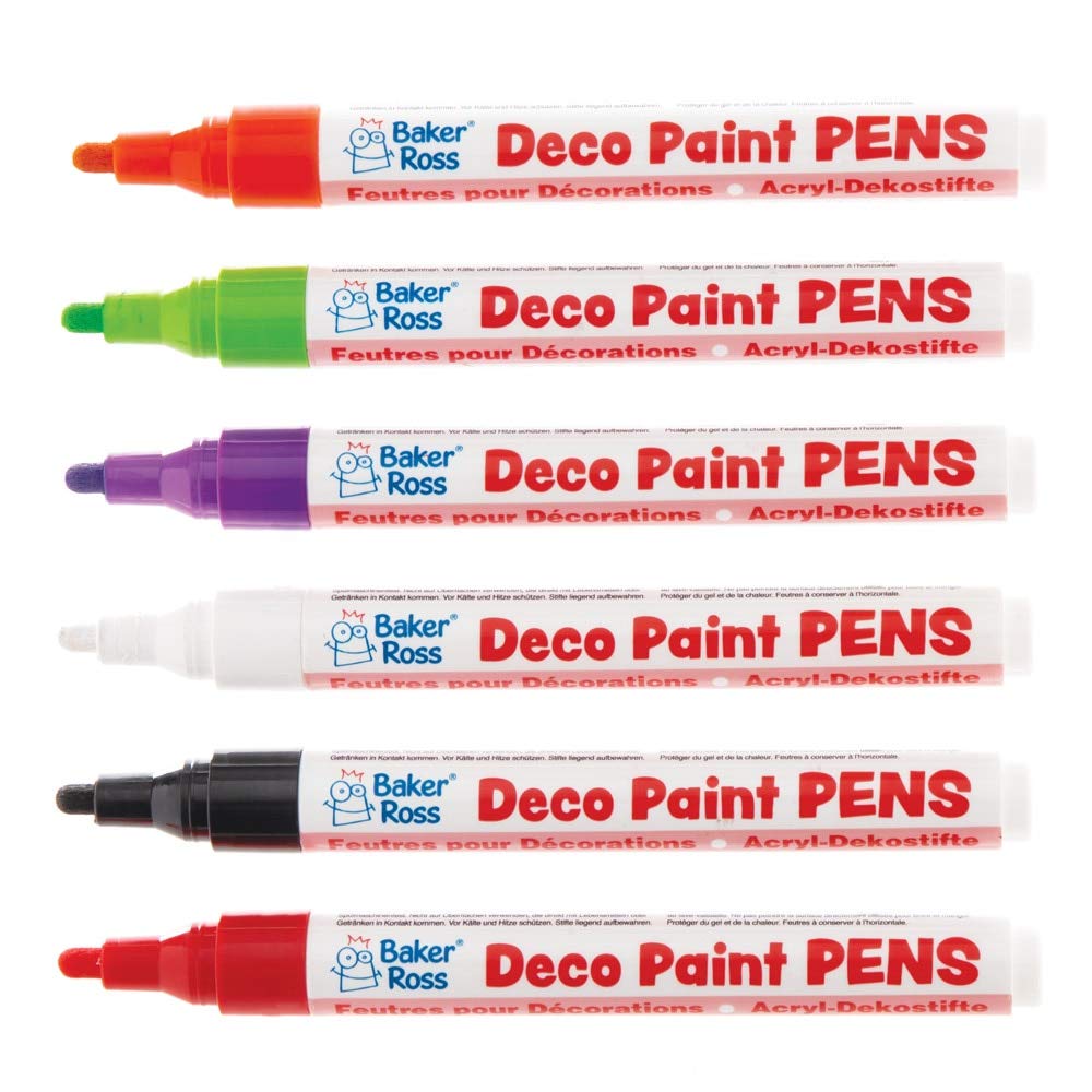 Baker Ross AW799 Paint Acrylic Based Deco Pen-Halloween Colour Set (Pack of 6), Assorted